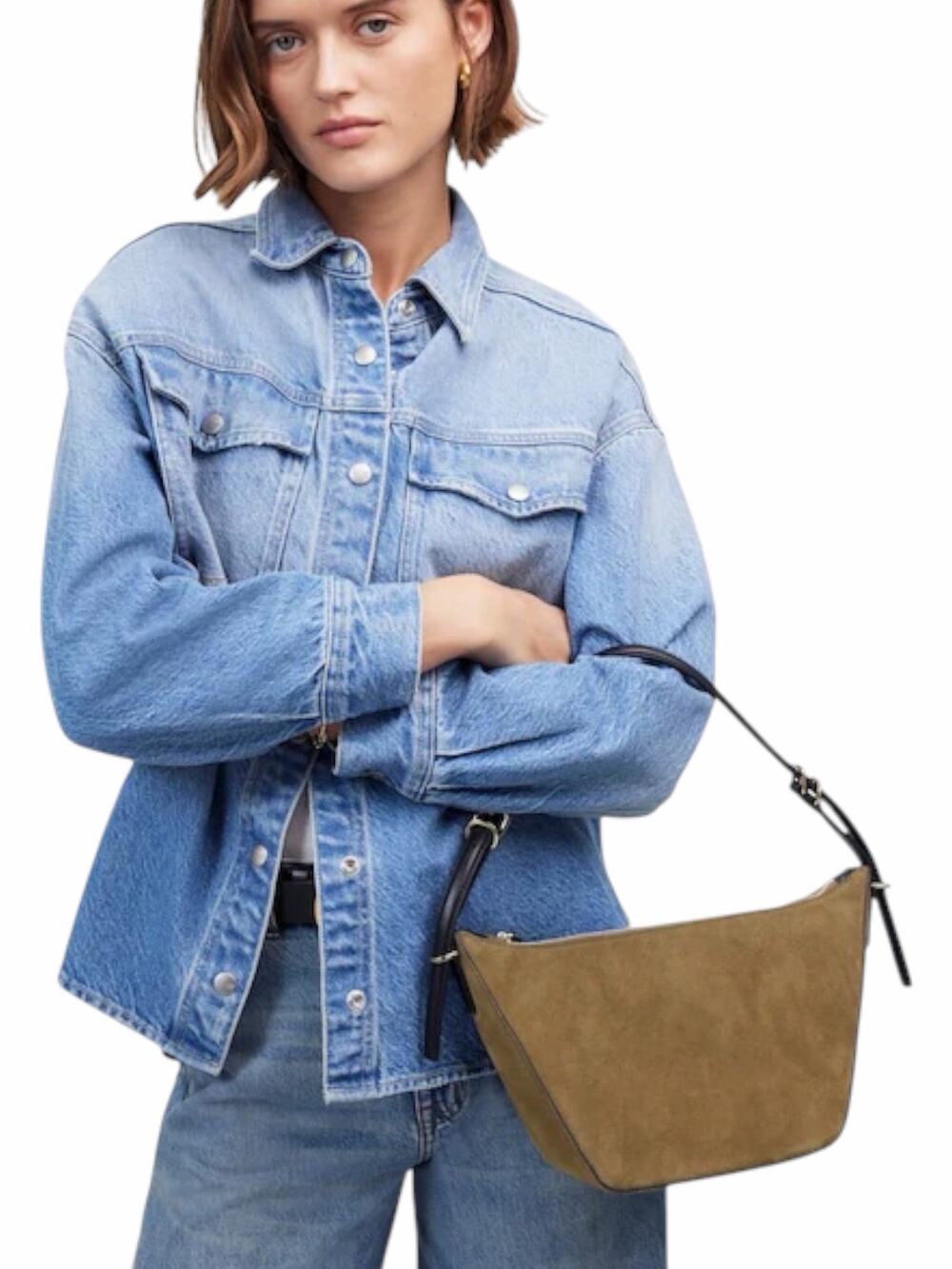 Madewell The Keeper Suede Shoulder Bag Aged Olive Green